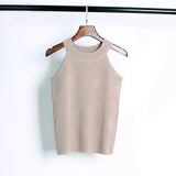 Women Slim Knitting Halter Camisole Tops Female Bodycon Knitted Tanks Sleeveless Basic Solid T shirts 8017-Outfit