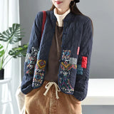 And Spring Art Style Women's Long-sleeved Retro Short Jacket Patchwork Cotton And Linen Single-breasted Padded
