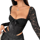 Fongt Sexy Waist Splicing Set-Up In Front Of The Bow Tied With Long-Sleeved Lace Small Coat R194