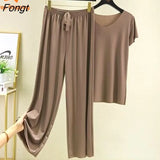 Code Loose Summer Women's Ice Thread Facial Mask, Short Sleeves, Split Pajamas, Pyjamas, Home Clothes,women Sweat Suit