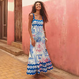 Fongt Southeast Asia New Small Flower Wave Sling Skirt High-End Temperament A-Line Dress-88166-Outfit