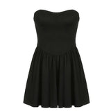 Wind Design Sensitive Fishbone Waist Wipe Chest Skirt 2024 New Summer Temperament Age-Reduced Bare-Back Canopy Small Black Skirt-Outfit