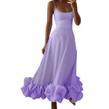 Irregular Ruffle Hem Sling Long Dress Women Fashion Sleeveless Wedding Guest Dresses 2023 New Evening Party Vestido-Outfit