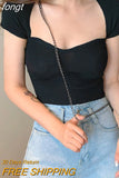 Top White Top Women Short Sleeve Tees Summer Clothes Slim Square Neck T-Shirt Knit Top Sexy Solid Streetwear Y2K Crop
