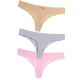 3Pcs Sexy G String & Thongs Women's Set Panties Solid Female Underwear Mid-Rise Silky Ladies Briefs Comfort Seamless