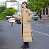 2023 Winter New Cotton-Padded Jacket Female Long Over The Knee Korean Version Slim Bestie Warm And Thick Long Cotton-Padded Jacket-Outfit