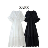 Fongt Homemade New Women's Clothing Seam-Time Casual Two-Colored Lotus-Leaf Dress