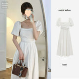Fongt Break French First Love Style Collar Bubble Sleeve Dress Women Summer Small Waist Reduction Fairy Long Skirt