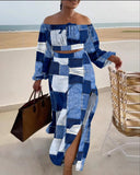Fongt Autumn Women's Clothing A Word On The Shoulder Dress Open Fork Dress Two