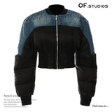 Fongt New Denim Washing Splicing Personality Cotton Coat 1623