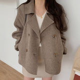 Fongt Chic Autumn And Winter French Temperament Suit Double Buckle Loose Leisure Long Sleeves Warm Coat