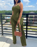 Independent Station New Fashionable Printed Solid Color Suspender Jumpsuit-Outfit