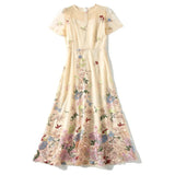 Fongt Heavy Industry Positioning Color Embroidery Temperament Female High-Waist Thin Dress