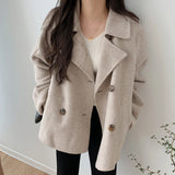 Fongt Chic Autumn And Winter French Temperament Suit Double Buckle Loose Leisure Long Sleeves Warm Coat