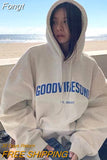 Print Hoodies Women Vintage Winter Autumn Loose Hooded Shirt Grunge Street Sweatshirt Y2k Clothes Warm Oversize