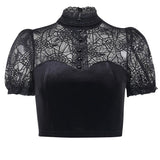 Summer New Dark Trend Sexy Slim Lace Perspective Cobweb Design Blouse Girl-Outfit