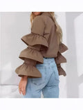 Fongt Design Feeling White Lotus Leaf Sleeve Shirt 2025 Autumn And Winter New Casual Temperament