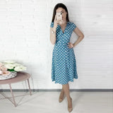 Casual A line Dot Printing V neck Lace Turn Down Collar Off the shoulder Mid Dress Pink2021 New Fashion Sexy Summer