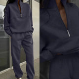 Fongt Women's New Casual Fashion Thicken Long-Sleeved Trousers Two Sets