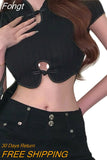 Women Patchwork Crop Tops, Adults Retro Summer Mandarin Collar Short Sleeve Cutout T-shirt Women's