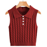 Fongt Sweater Women's Knitted Vest Twisted Flower Sleeveless Collar Button Cover Small