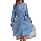 Wind Shooting Autumn And Winter New Leisure Long Sleeves Chopped Flowers Hundreds Of Folded Skirts Women's