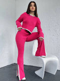 Fongt And Winter Knitted Trousers Set Round Collar Long Sleeve Short Sweater Bumping Open Knitted Two Sets Of