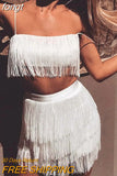 Tassel Spaghetti Strap Crop Top Mini Dress 2 Piece Set Women Sexy Camis Package Hip Dresses Party Clubwear