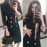 Fongt Wind Temperament Long Striped Double Buckle Waist Coat 2025 New Korean Version Of The Suit Wind Jacket