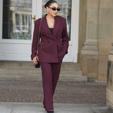 Fongt 2025 New Women's Retro Casual Double-D Row Blazer High-Rise Straight Trousers Set
