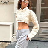 Women Fashion Cropped Knitted Sweater Solid Color Round Neck Long Sleeve Pullovers Spring Autumn Casual