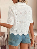 Fongt And Summer 2025 Women's New Solid-Colored Lace Shirt Hollow Women's Short-Sleeved Casual Top