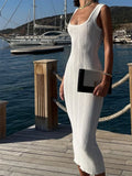 Fongt Tight Square Collar Dress Sleeveless Solid Color 2024 Summer Sexy Long Knit