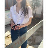 Fongt Version Of White Short-Sleeved Shirt Women's Summer New Design Sense Of Niche Shirt Loose Lazy Leisure