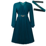 Fongt New V-Neck Fashion Elegant Solid Color Pressure Folding Large-Size African Dress