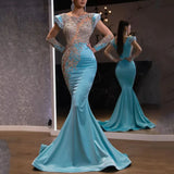 Fongt New Daily Light Blue Fishtail Skirt Banquet Long Gold Series Thin Temperament Annual Evening Dress