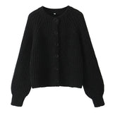Fongt 2025 New Women's Solid-Color Casual Fashion Coarse Knit Long-Sleeved Sweater Cardigan Jacket
