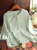 Satin New Chinese Style Shirt In The Summer Of 2024 Fall Rotator Sleeves Simple Jacquard High-Grade Plate Button Blouse-Outfit
