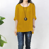 ZANZEA Retro Womens O Neck Long Sleeve Split Baggy Cotton Solid Casual Loose Solid Tops Shirt Party Blouse
