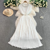 Fongt Luxury Famous Heavy Industry Nail Ball Collar Dress Women Summer Waist Thin 100 Fold Elegant Dress Dress Dress