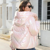 Women's Wear 2023 Winter New Fashionable Bright Cotton Suit With Hat Bread Coat Warm Cotton-Padded Coat From Stock-Outfit