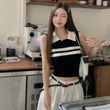 Women's Tank Top Summer Turndown Collar Sleeveless Tank Tops Preppy Style-Outfit