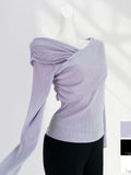 Fongt Mall With The Advanced Sense French Inclined Shoulder Long Sleeve T Shirt Pure Body Early Spring New Black One Word Shoulder Coat Female-Outfit