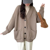 Fongt Department Lazy Wind Soft Waxy V Neck Sweater Coat Female Autumn Winter Loose Wear College Wind Knit Cardigan Jacket-Outfit