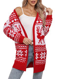 Fongt And Winter Sweater Women Christmas Elk Snowflake Embroidered Knitted Jacket Woman