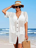 Fongt Hoodie Hollow Knitted Short Sleeve Open-Sleeve Seaside Swimsuit Sunscreen Coat Woman
