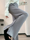 Wide Leg Pants Women Soft Glutinous Straight High Waist Black Pants Vertical Stripe Split Casual Solid Thick Woman
