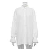 Fongt Wind Fall 2023 New Horn Sleeve Long Sleeve Shirt Full Cotton Casual Niche White Shirt Woman-Outfit
