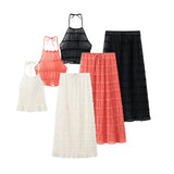 Fongt Homemade New Women's Folding Top Hanging Neck Sling Skirt Set