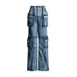 Fongt Feng Shui Wash Multi-Pocket Cargo Pants 2024 Spring New Fashion Design Sense Slim And Versatile Jeans Woman-Outfit